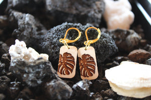 Short Monstera Engraved Earrings